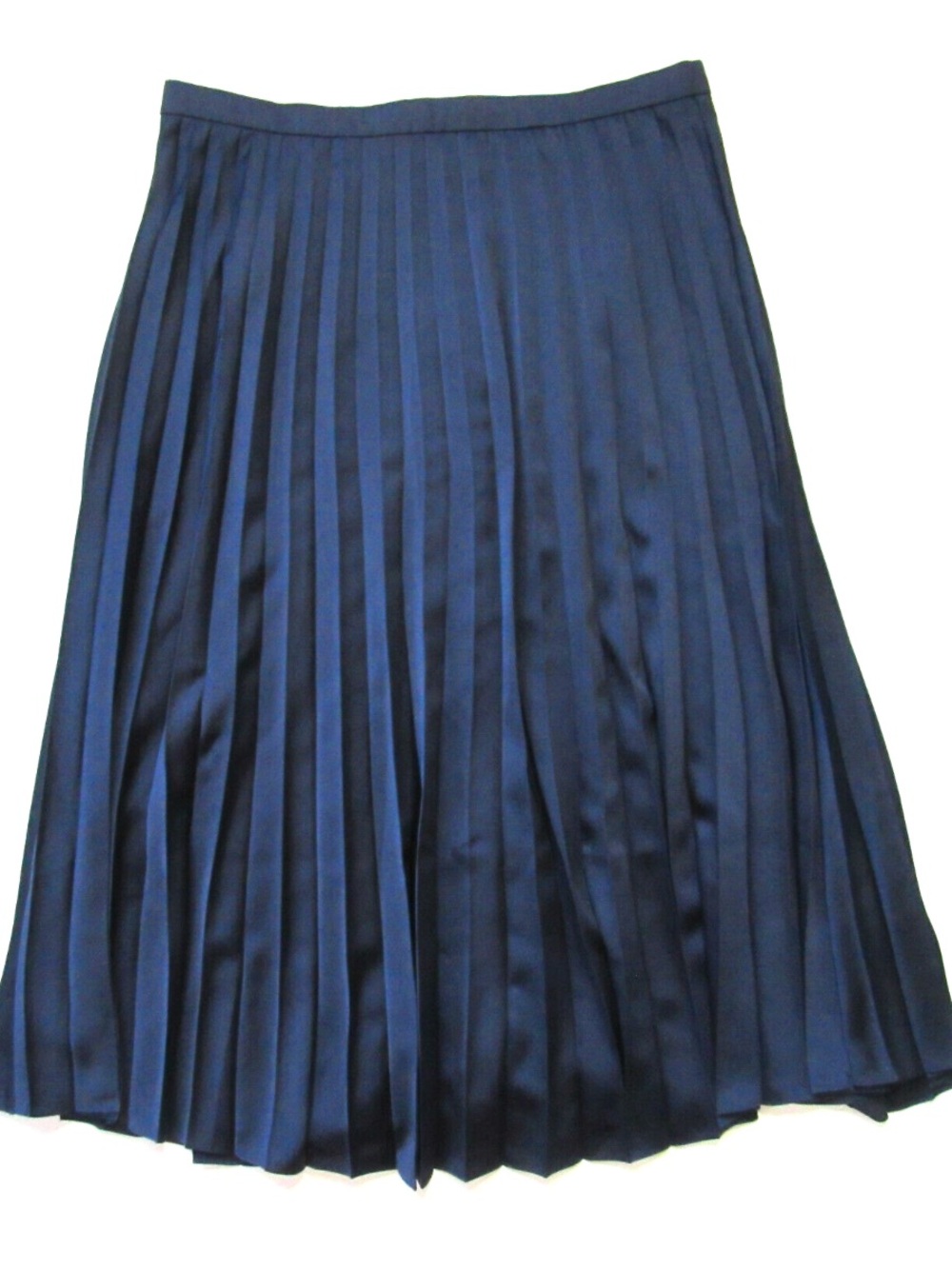 H&M Navy Pleated Satin Midi Skirt